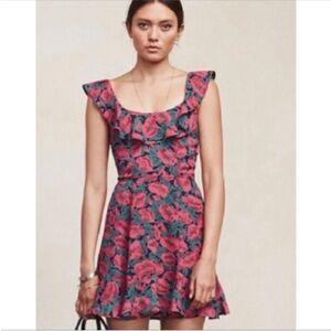REFORMATION Perla Poppyfield Pink Floral ruffle Mini Dress, size 0 event party